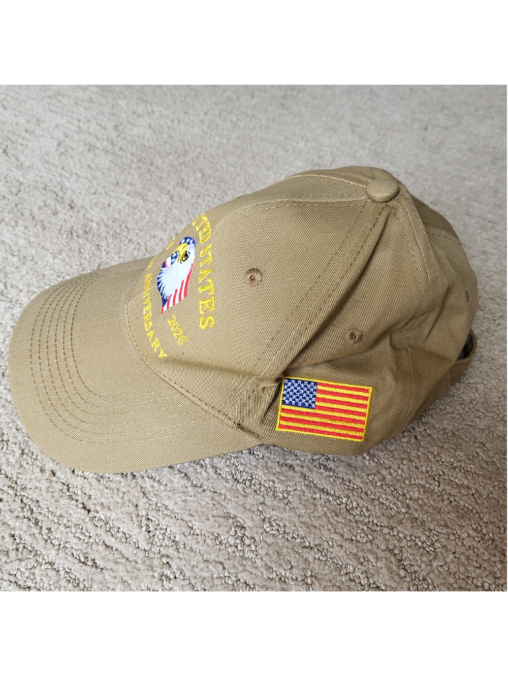 Men’s 250th Anniversary USA Hat – Patriotic Embroidered Baseball Cap – Khaki–NIP - Picture 5 of 11